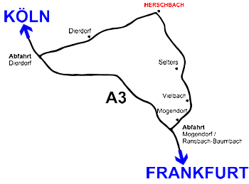 Grobe Skizze mit Abfahrten und ausgeschilderten Ortschaften